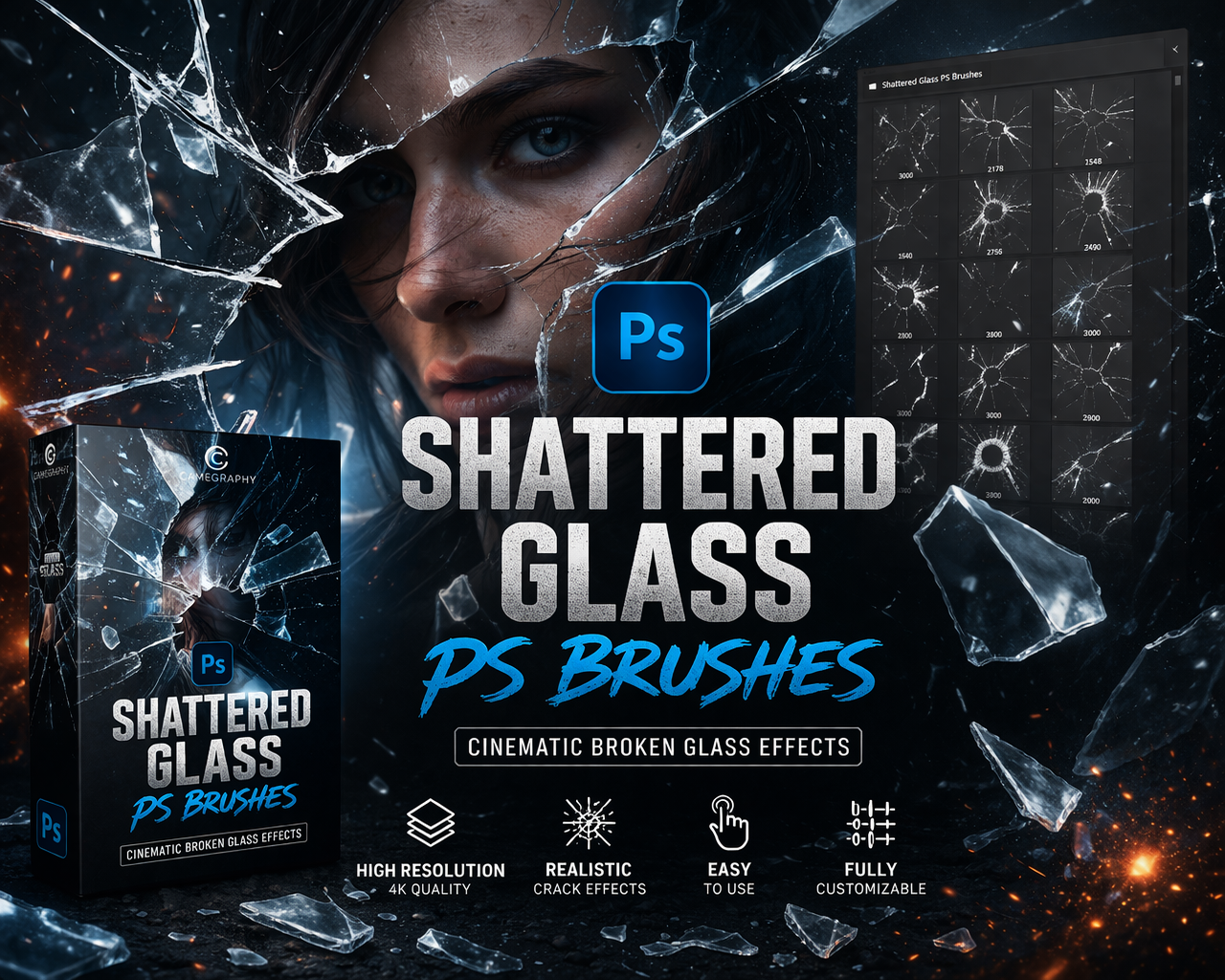 Shattered Glass Photoshop Brushes preview high resolution broken glass effect