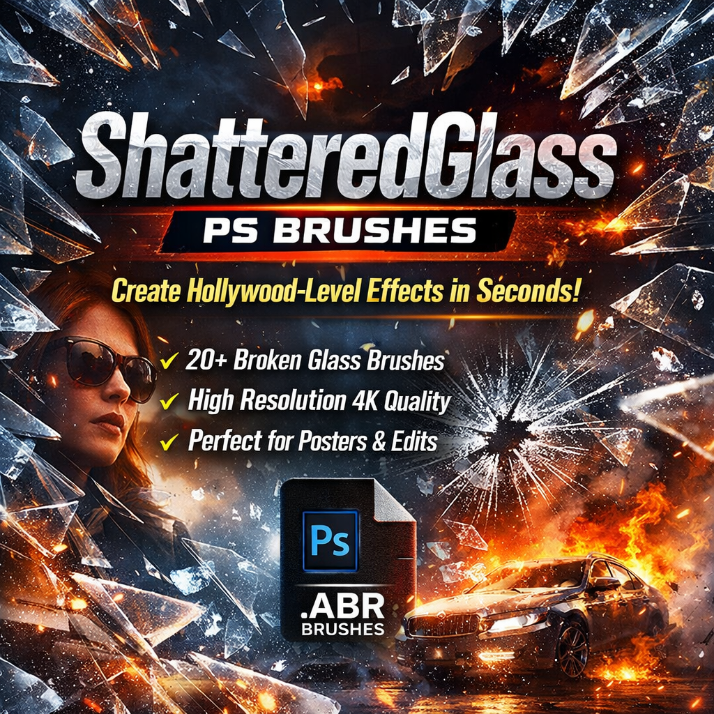 Shattered Glass PS Brushes – Cinematic Broken Glass Effects Pack