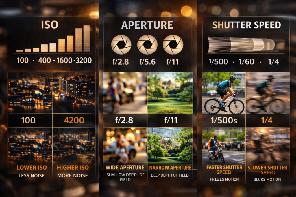 exposure triangle ISO aperture shutter speed diagram photography